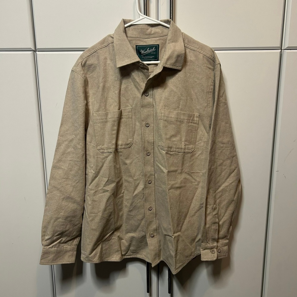 Woolrich The Green Label Collection Mens Large Tan Flannel Button Down Shirt